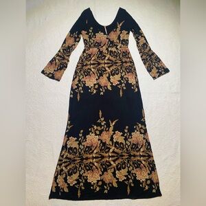 Free People Black and Gold Floral Long Sleeve Dress
